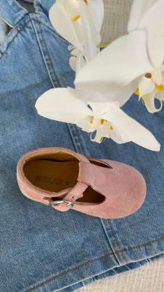 Wolke Baby Pembe Süet Anatomik T-Bar Bebek Ayakkabısı 